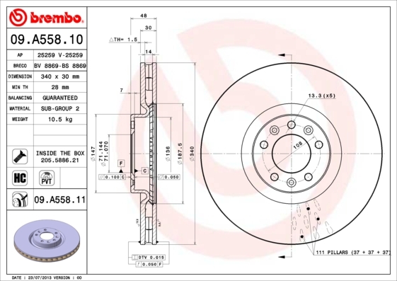 Tarcza hamulcowa, COATED DISC LINE 09.A558.11 BREMBO