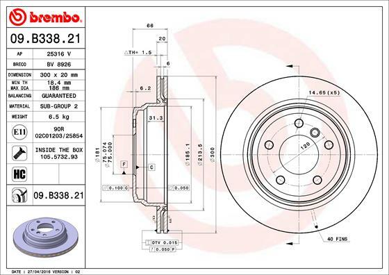 Tarcza hamulcowa, COATED DISC LINE 09.B338.21 BREMBO