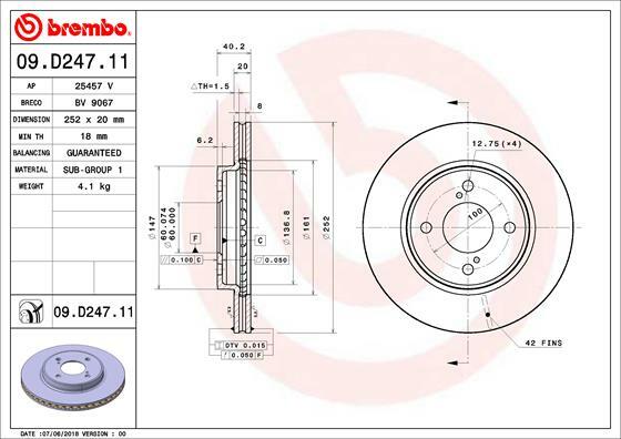 Tarcza hamulcowa, COATED DISC LINE 09.D247.11 BREMBO