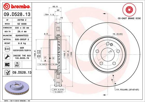 Tarcza hamulcowa, CO-CAST DISCS LINE 09.D528.13 BREMBO