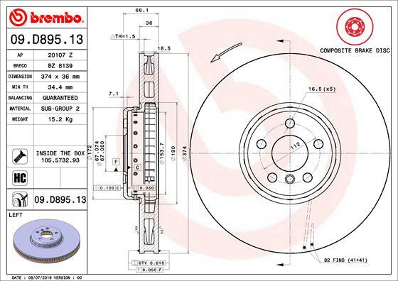 Tarcza hamulcowa, TWO-PIECE DISCS LINE wyprzedaż 09.D895.13 BREMBO