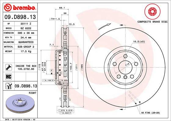 Tarcza hamulcowa, TWO-PIECE DISCS LINE 09.D898.13 BREMBO