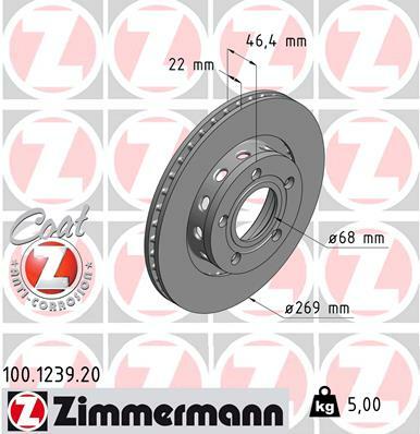 Tarcza hamulcowa, COAT Z 100.1239.20 ZIMMERMANN