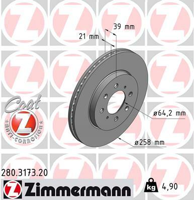 Tarcza hamulcowa, COAT Z 280.3173.20 ZIMMERMANN