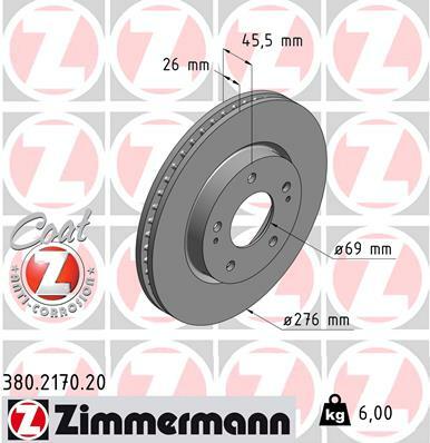 Tarcza hamulcowa, COAT Z 380.2170.20 ZIMMERMANN