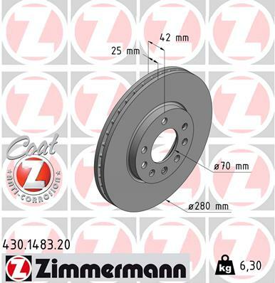 Tarcza hamulcowa, COAT Z 430.1483.20 ZIMMERMANN